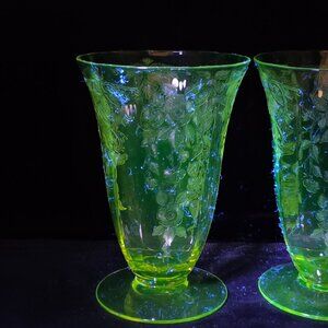 Cambridge Apple Blossom Etched Sundae Glass Set of 3 Floral Uranium 5.25"